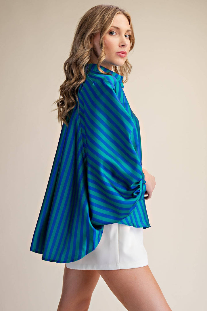 Women's 3/4 Sleeve - Balloon Dolman Sleeve Button Front Oversized Shirt - - Cultured Cloths Apparel