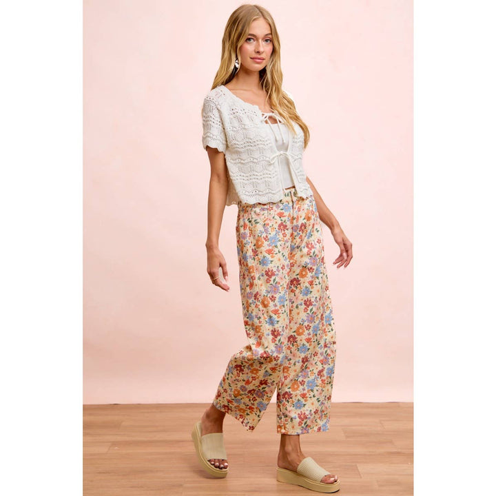 Pants - WASHED FLORAL PRINTED TWILL BARREL PANTS - - Cultured Cloths Apparel