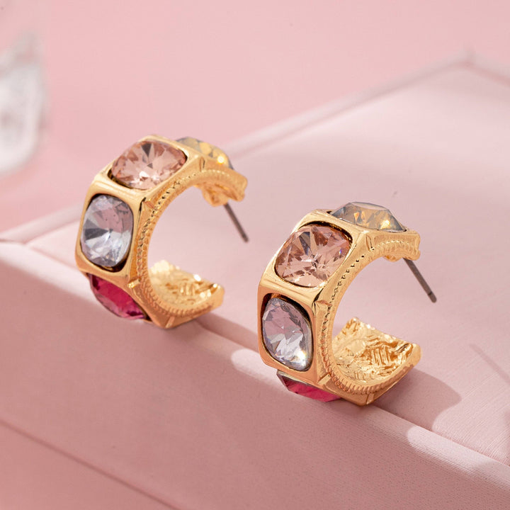 Accessories, Earrings - Gold-Tone Multi Color Gem Crystal Hoop Earrings - - Cultured Cloths Apparel