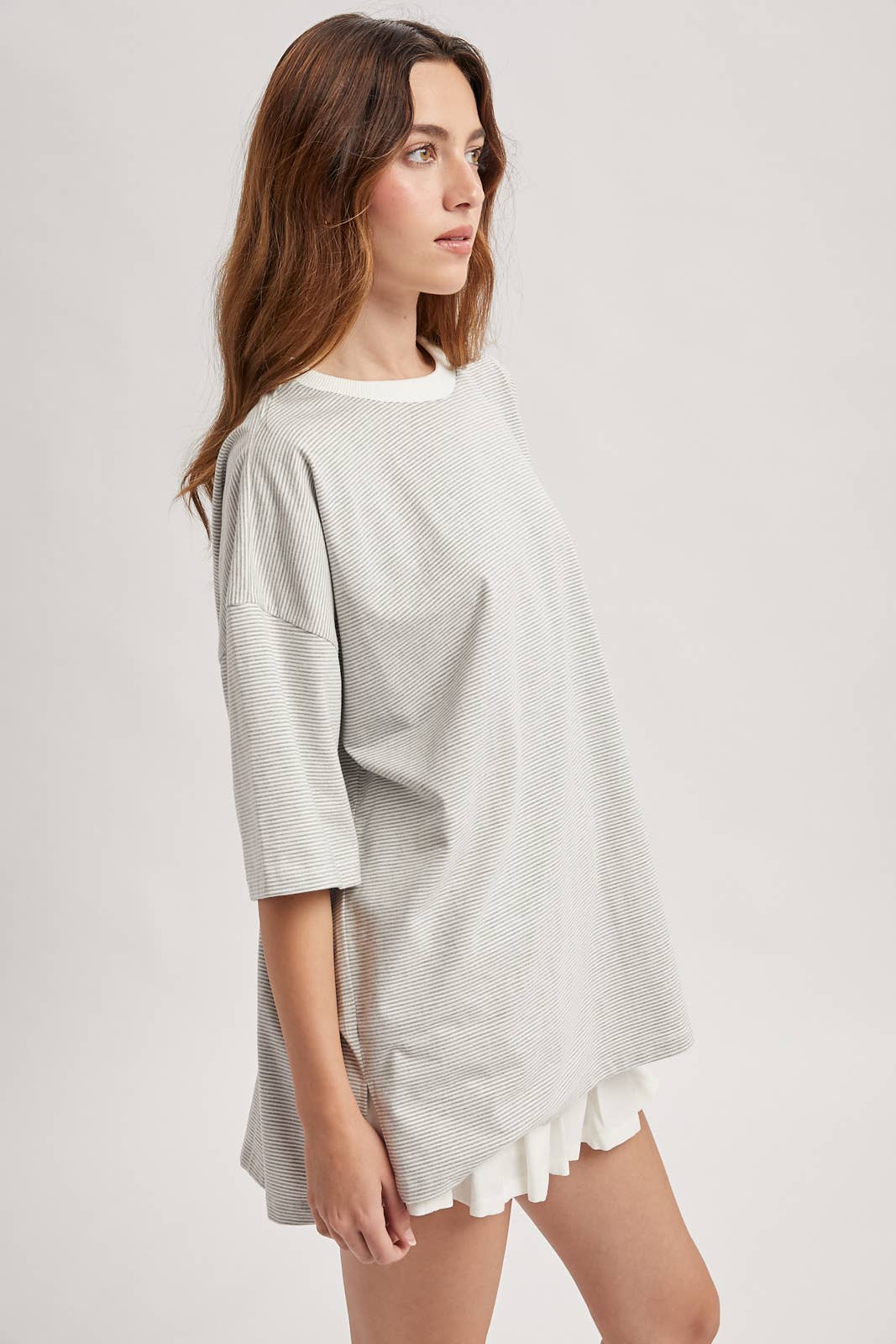 Women's Dresses - OVERSIZED STRIPED KNIT TOP / WL25-11781 - - Cultured Cloths Apparel