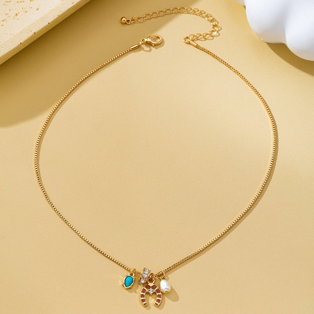 Accessories, Necklaces - Southwest Horseshoe & Turquoise Charm Necklace | 80N93130 - - Cultured Cloths Apparel
