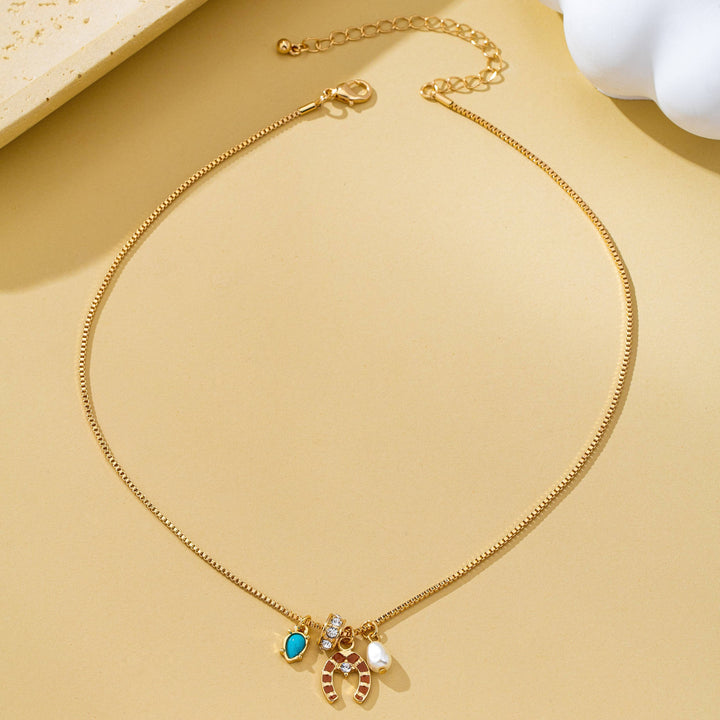 Accessories, Necklaces - Southwest Horseshoe & Turquoise Charm Necklace | 80N93130 - - Cultured Cloths Apparel