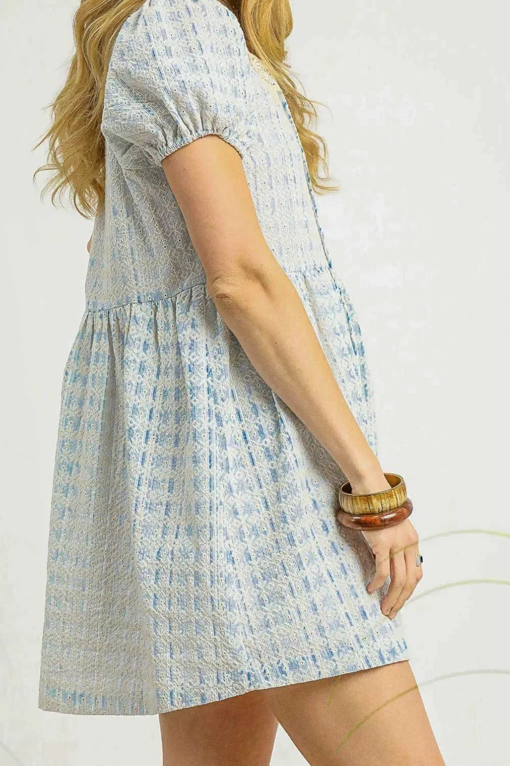 Women's Dresses - Umgee Lace Detail Short Puff Sleeve Mini Dress - - Cultured Cloths Apparel