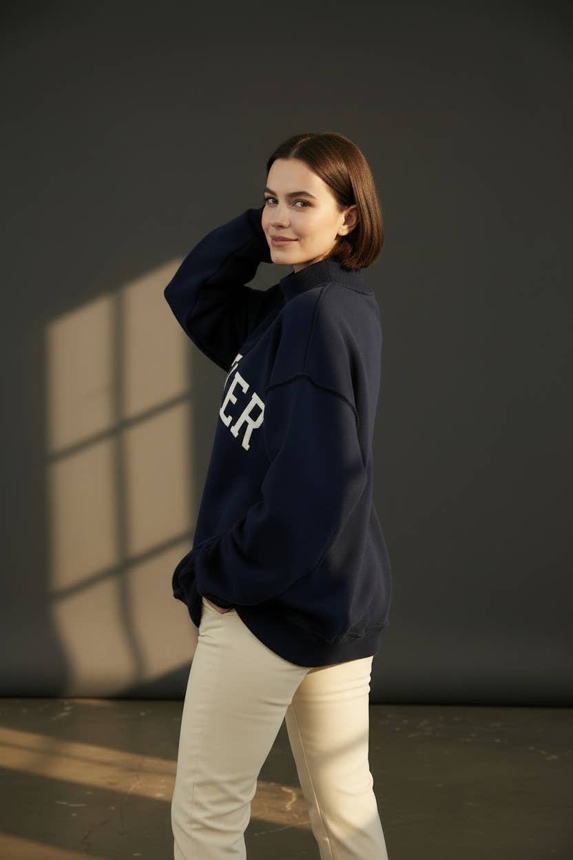 Women's Sweaters - 'MOTHER' Embroidered Mock Neck Sweatshirt - - Cultured Cloths Apparel