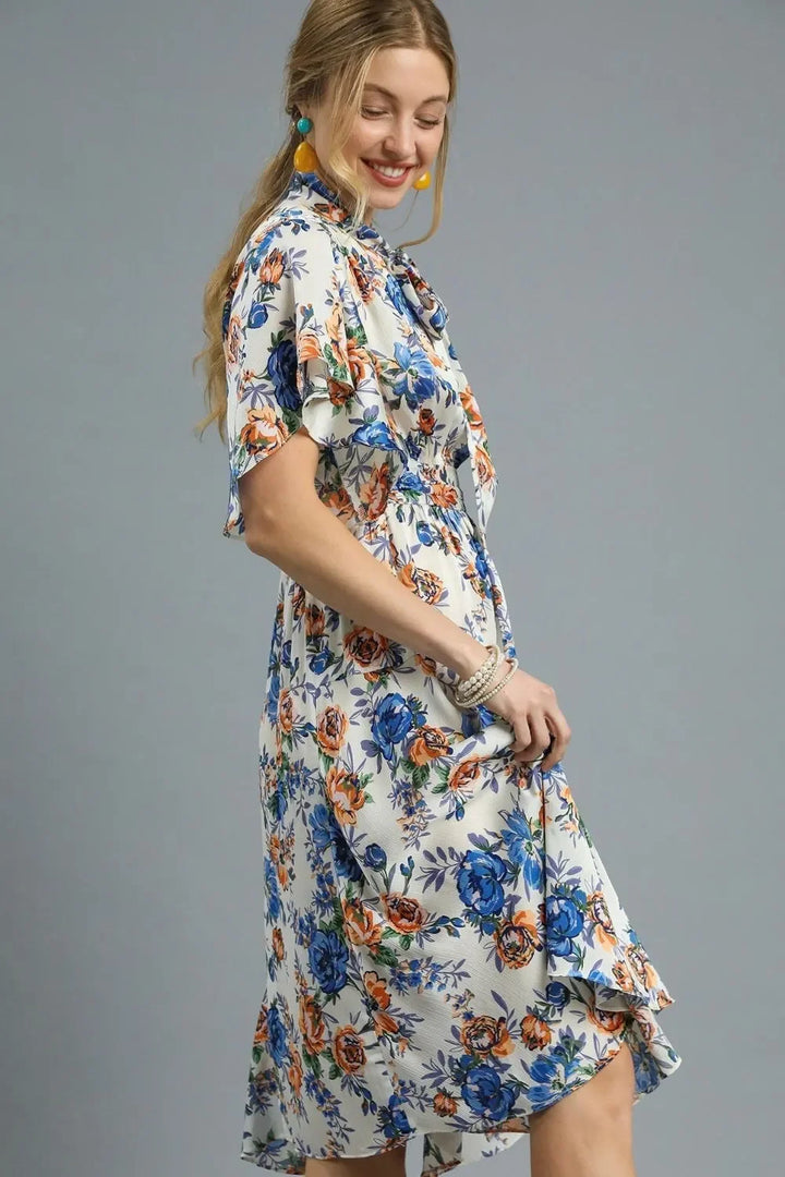 Women's Dresses - Umgee Floral Print Flutter Sleeve Dress - - Cultured Cloths Apparel