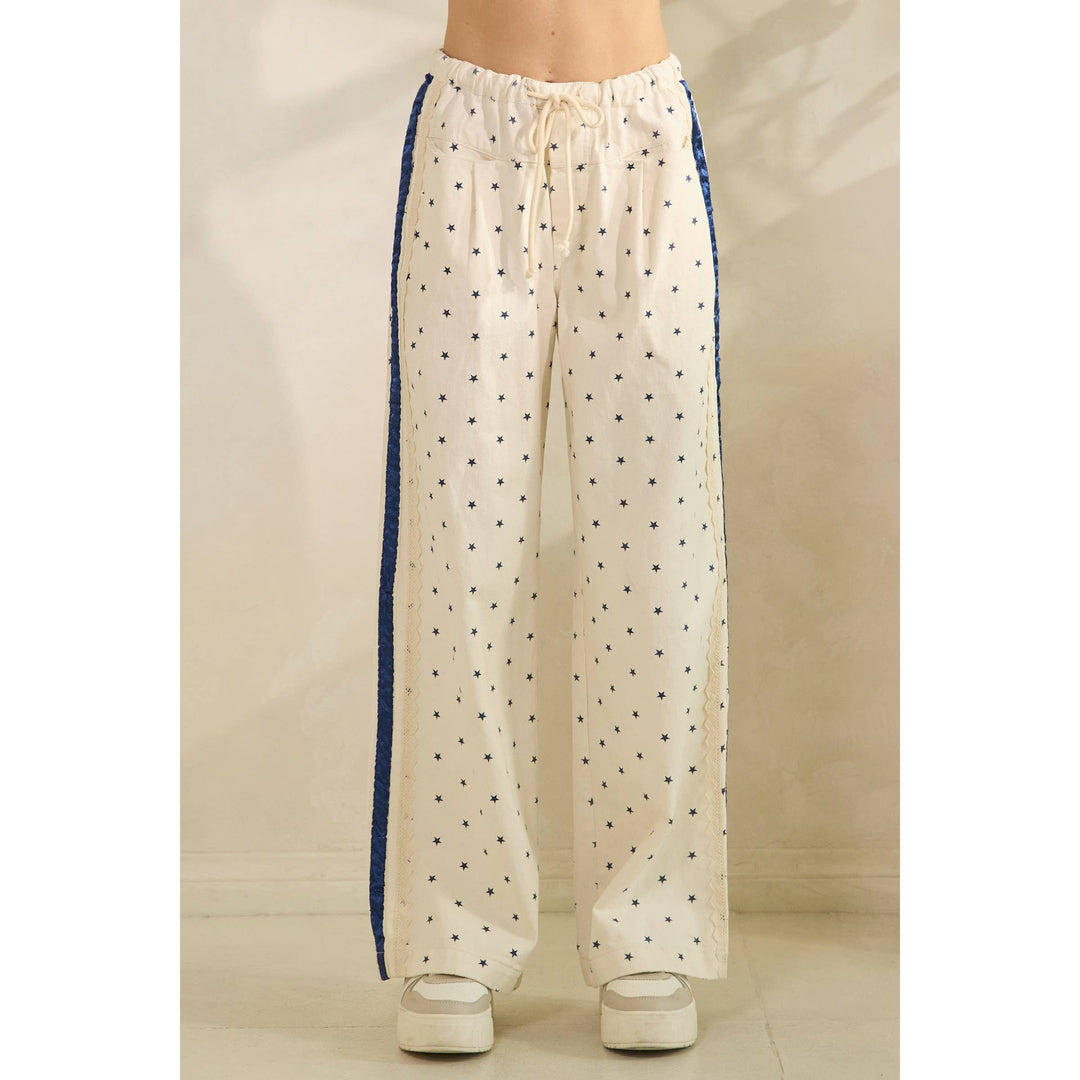 Polka Dot Pants with Satin Contrast Accents