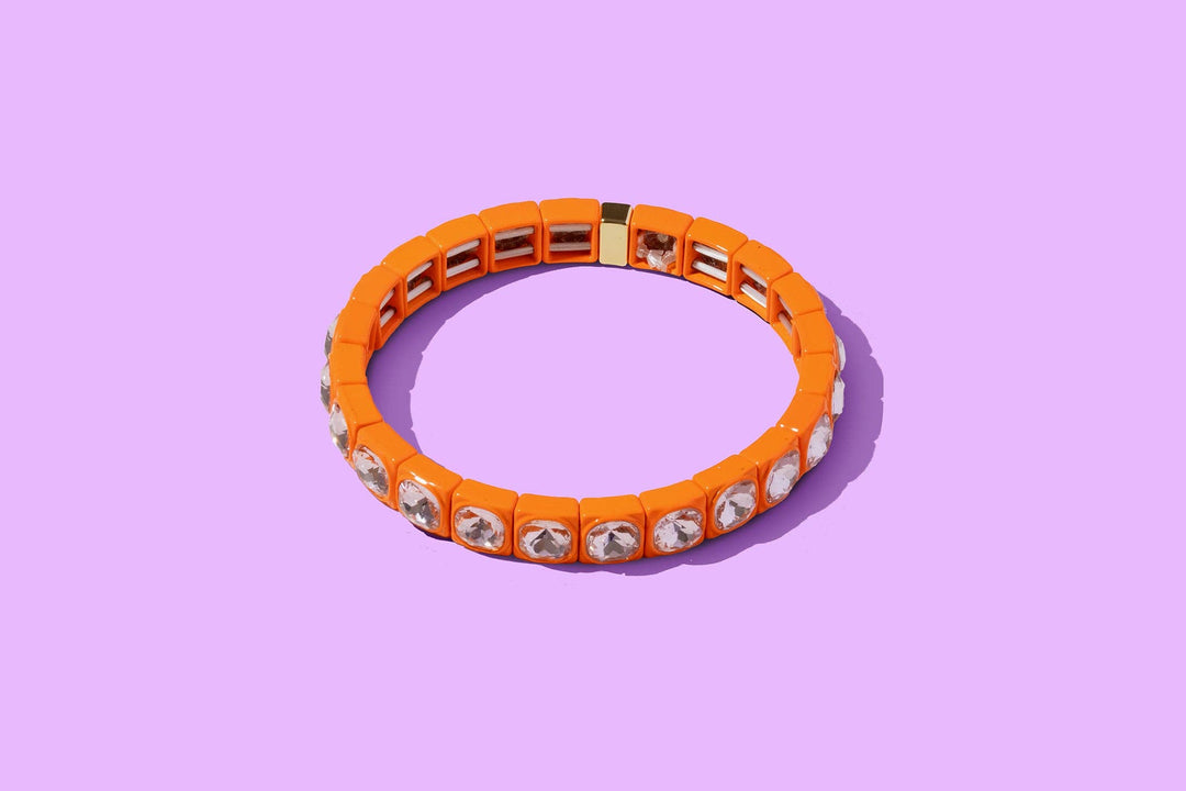Accessories, Bracelets - Enamel Stretch Bracelet - Small Gems - Zoe - Assorted Colors - Orange - Cultured Cloths Apparel
