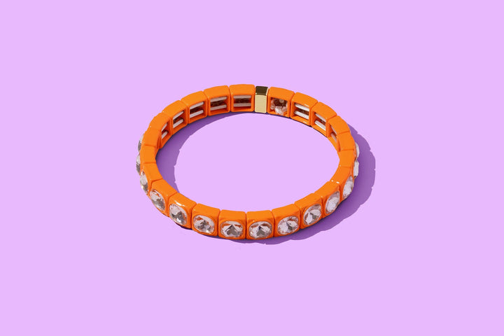 Accessories, Bracelets - Enamel Stretch Bracelet - Small Gems - Zoe - Assorted Colors - Orange - Cultured Cloths Apparel