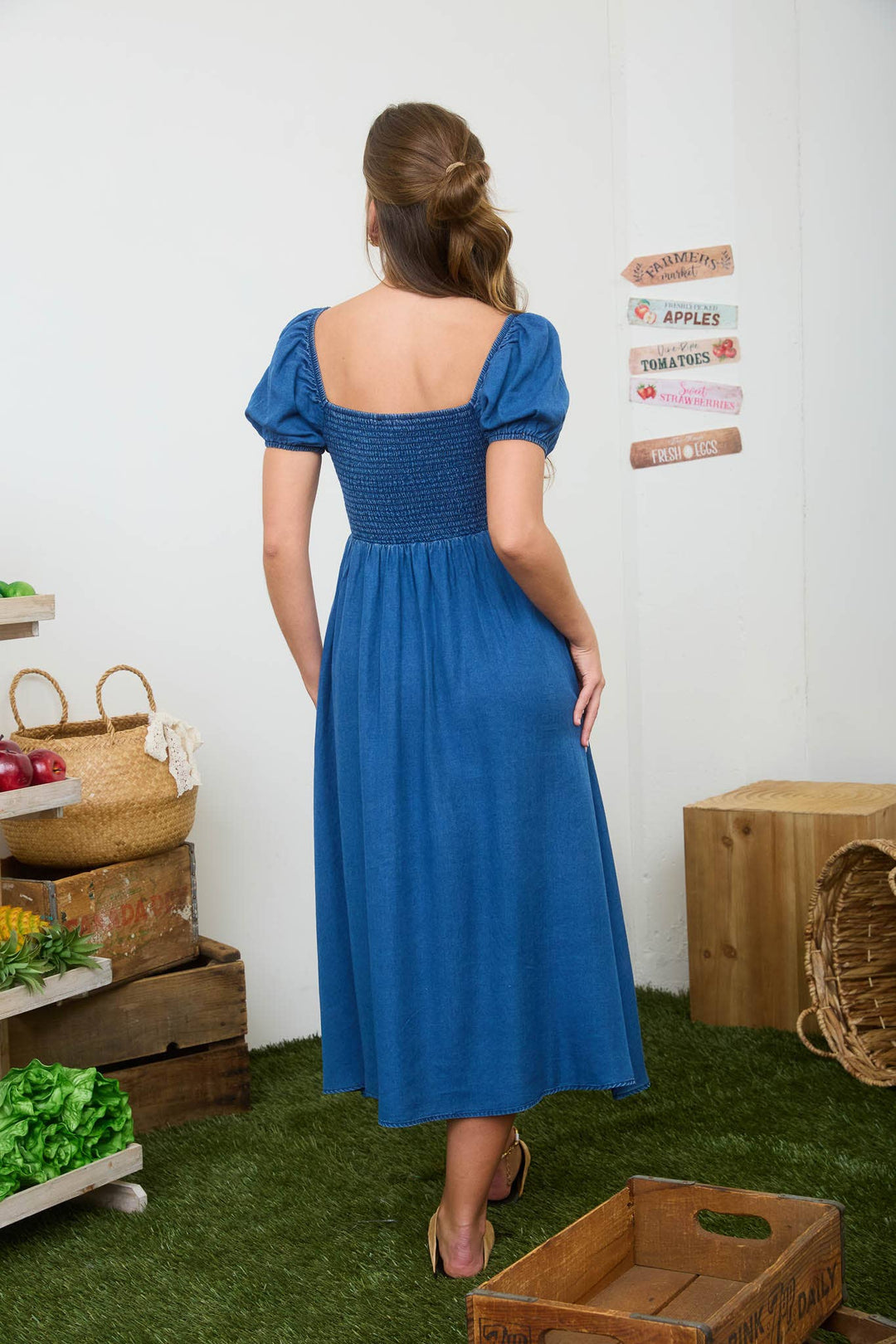 Blu Pepper Puff Sleeve Denim Dress - Chambray