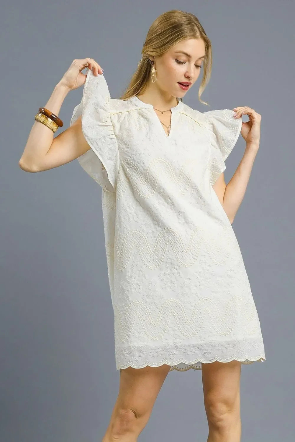 Women's Dresses - Umgee Scalloped Hem Embroidered Mini Dress - - Cultured Cloths Apparel