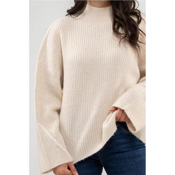 Women's Sweaters - Exposed Seam Bell Sleeve Rib Knit Sweater -  - Cultured Cloths Apparel