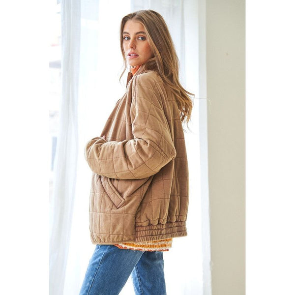 Outerwear - Washed Soft Comfy Quilting Zip Closure Jacket -  - Cultured Cloths Apparel