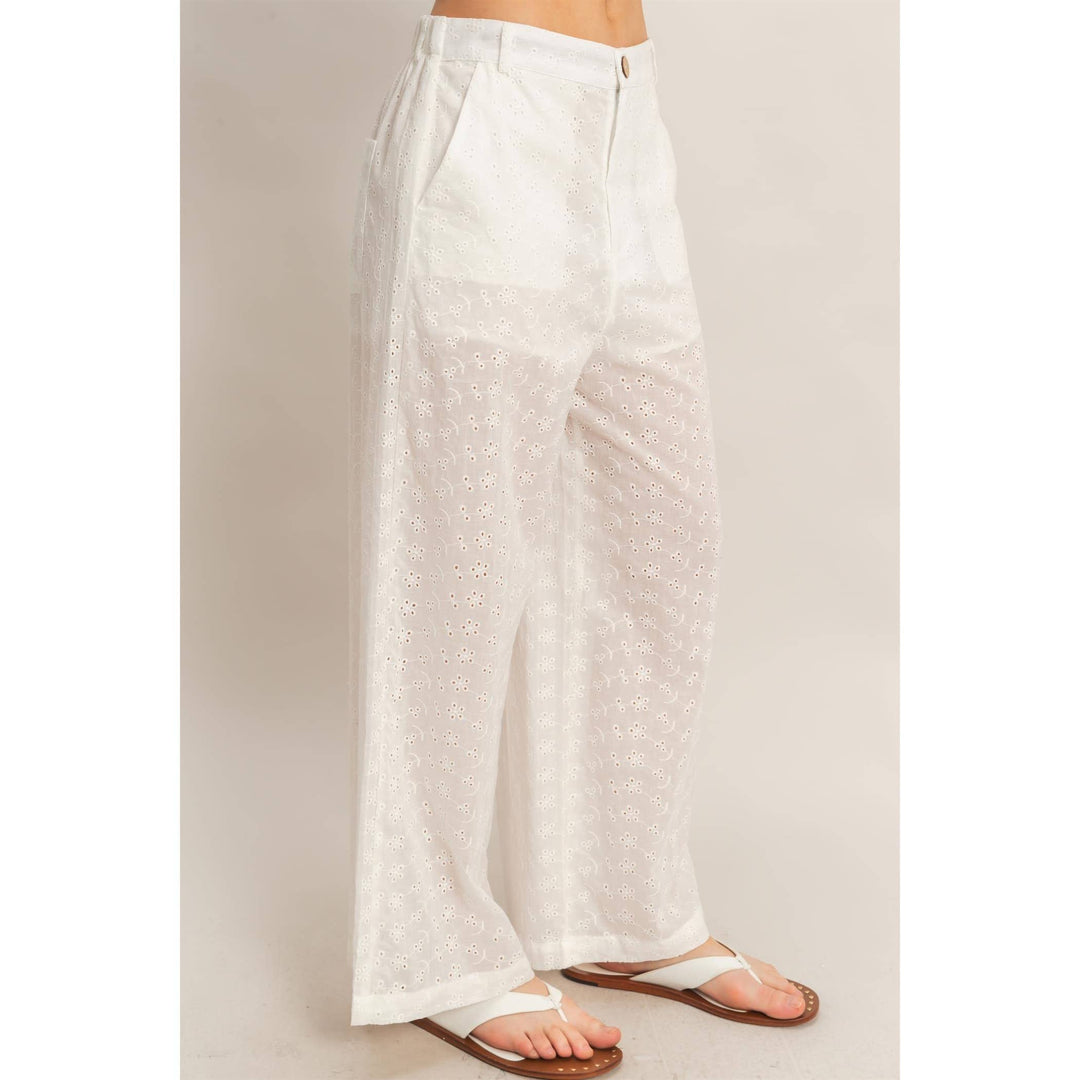 Olive Floral Eyelet Pants