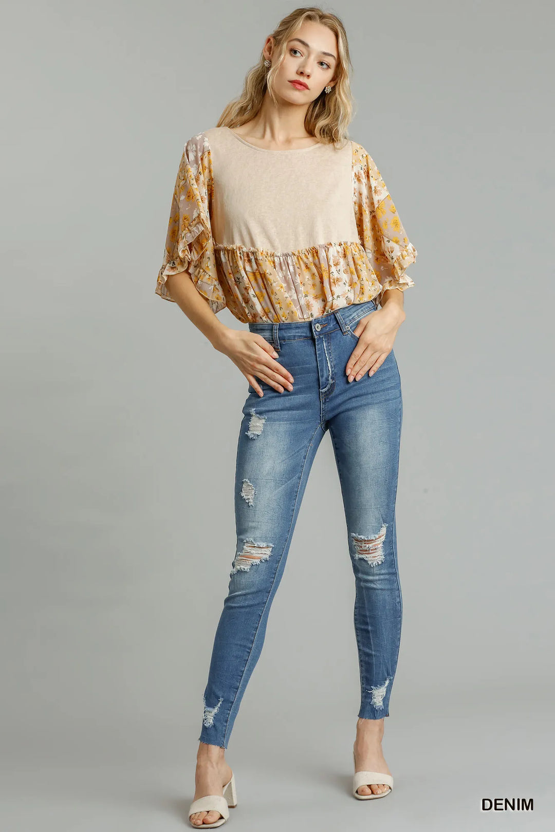 Denim - Umgee Distressed Skinny Jeans with Edge Detail - - Cultured Cloths Apparel