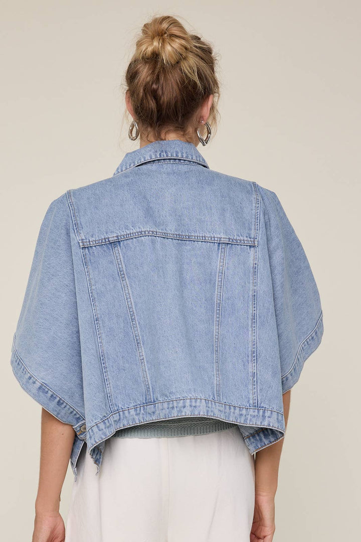 SHORT SLEEVE OVERSIZED DENIM PONCHO JACKET / WL25-12318
