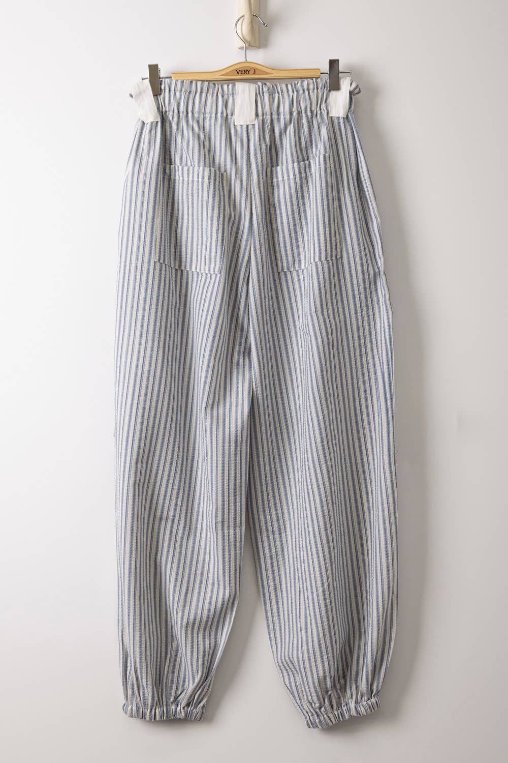 Pants - NP71004-Bow Detail Stripe Textured Woven Pants - - Cultured Cloths Apparel
