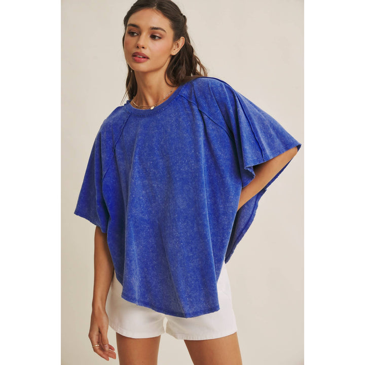 Women's Short Sleeve - EASY DRAPE MINERAL-WASHED PONCHO-LIKE COTTON JERSEY TOP - - Cultured Cloths Apparel