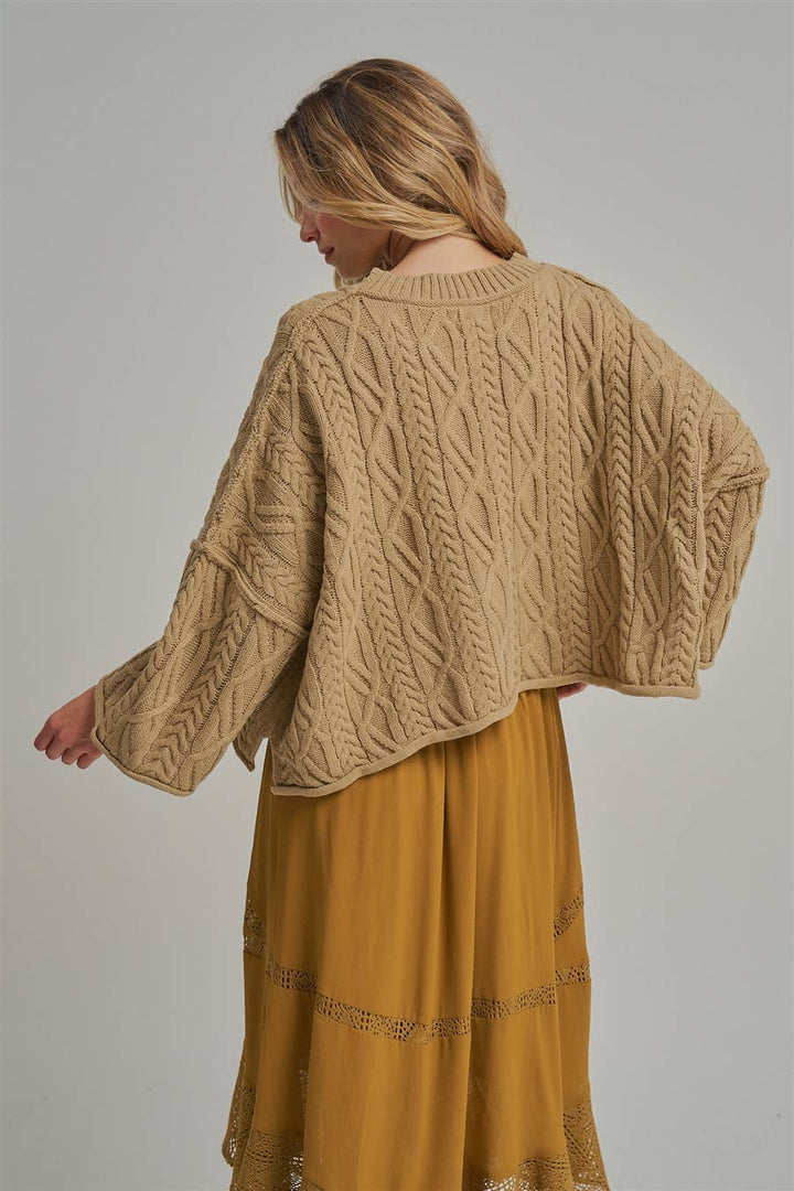 OVERSIZED CABLE KNIT CASUAL BOHO FALL SWEATERTOP