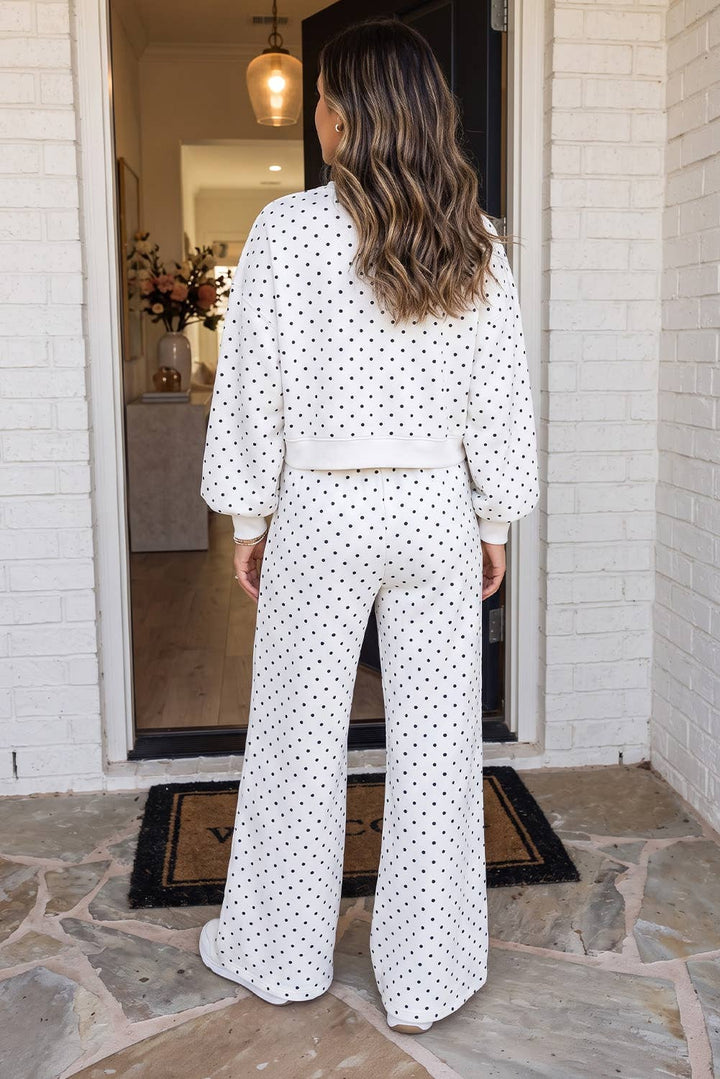 Polka Dot Casual Shift Drawstring Pants Set
