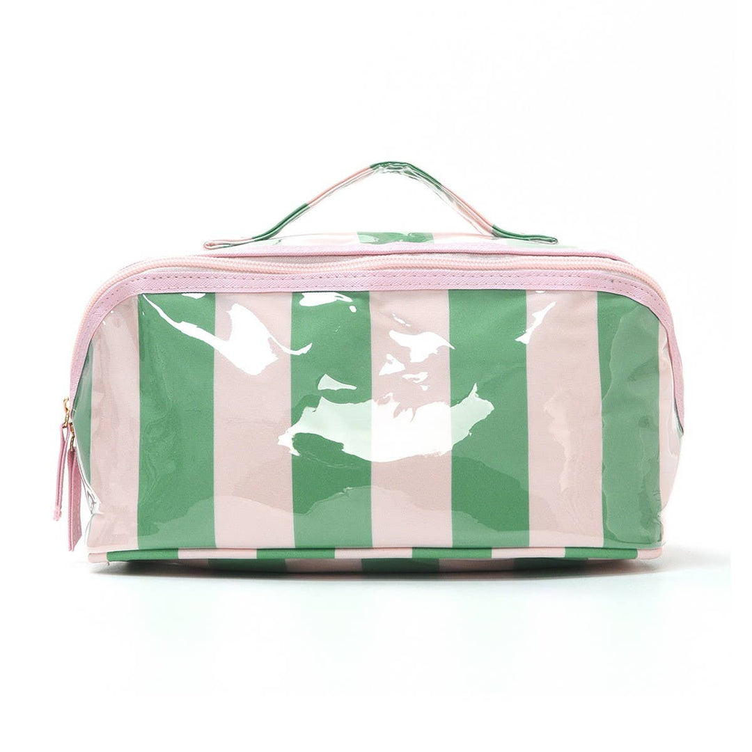 CHECKER STRIPED  OPEN FLAT COSMETIC MAKEUP POUCH