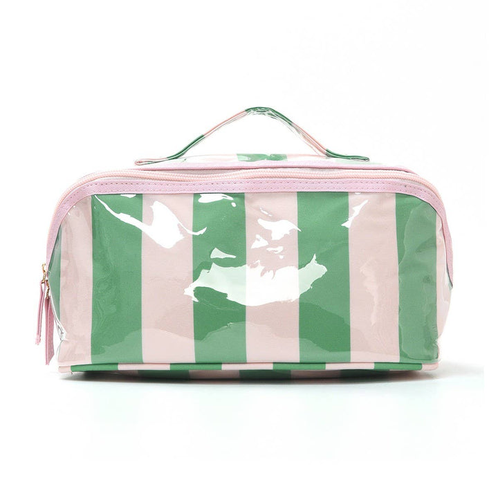 CHECKER STRIPED  OPEN FLAT COSMETIC MAKEUP POUCH