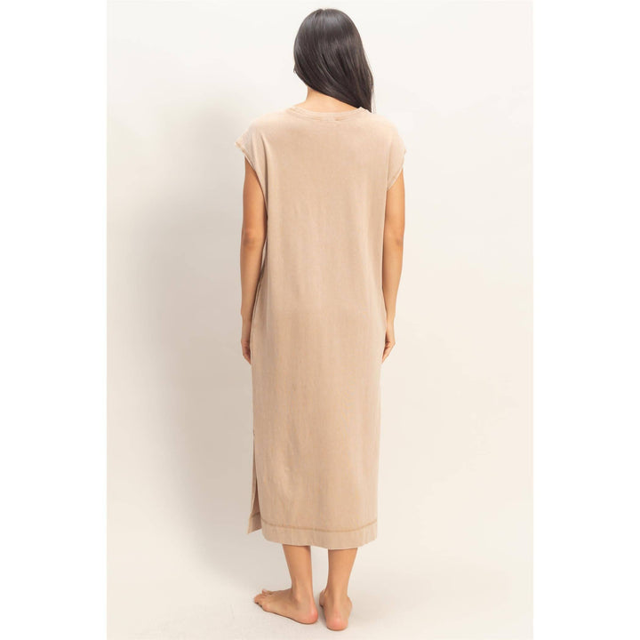 Chocolate Mineral Wash Cap Sleeve Midi Dress