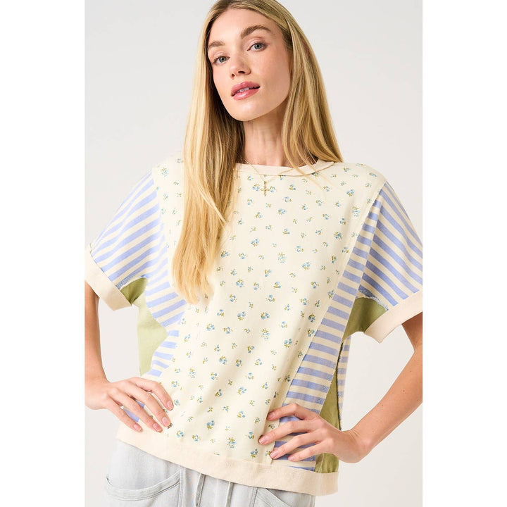 Women's Short Sleeve - PATCHWORK COLOR BLOCK SHORT SLEEVE TOP - - Cultured Cloths Apparel