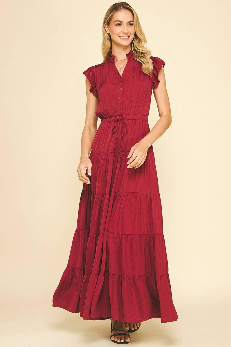 satin tiered maxi dress Shop Satin Tiered Maxi Dress