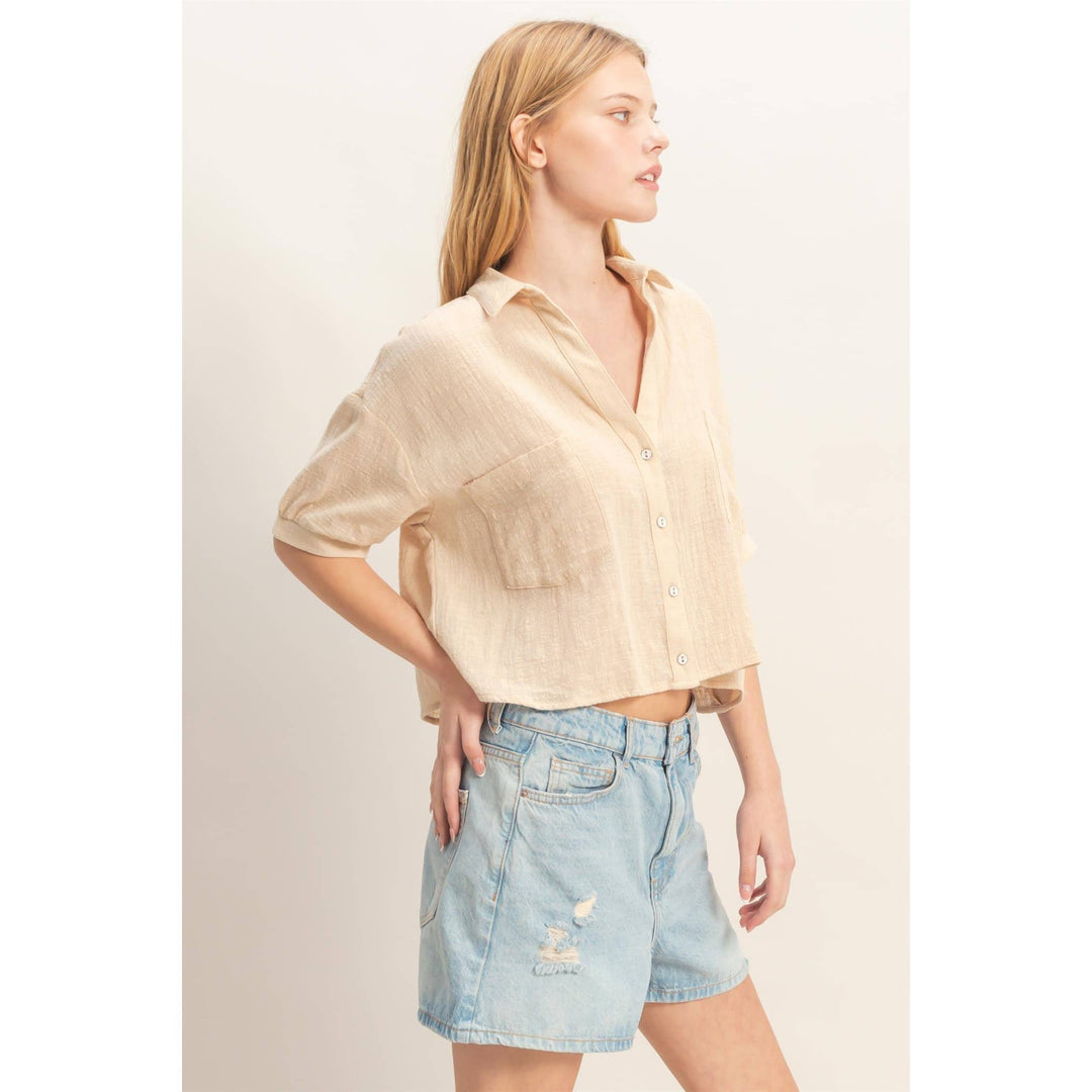 Women's Short Sleeve - Textured Button-Up Shirt - - Cultured Cloths Apparel