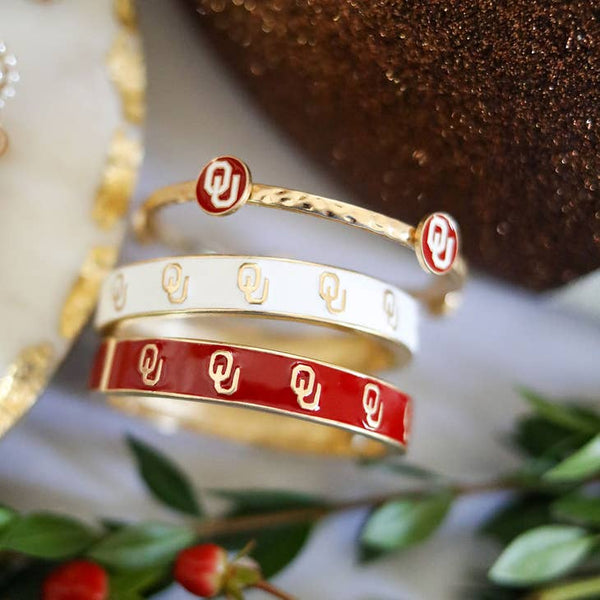 Accessories, Jewelry - University of Oklahoma Enamel Hinge Bangle - White - Cultured Cloths Apparel