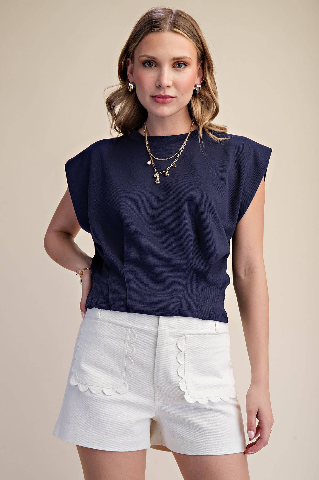 - Pleated Waist Minimalist Chic Modern Crop Top - - Cultured Cloths Apparel