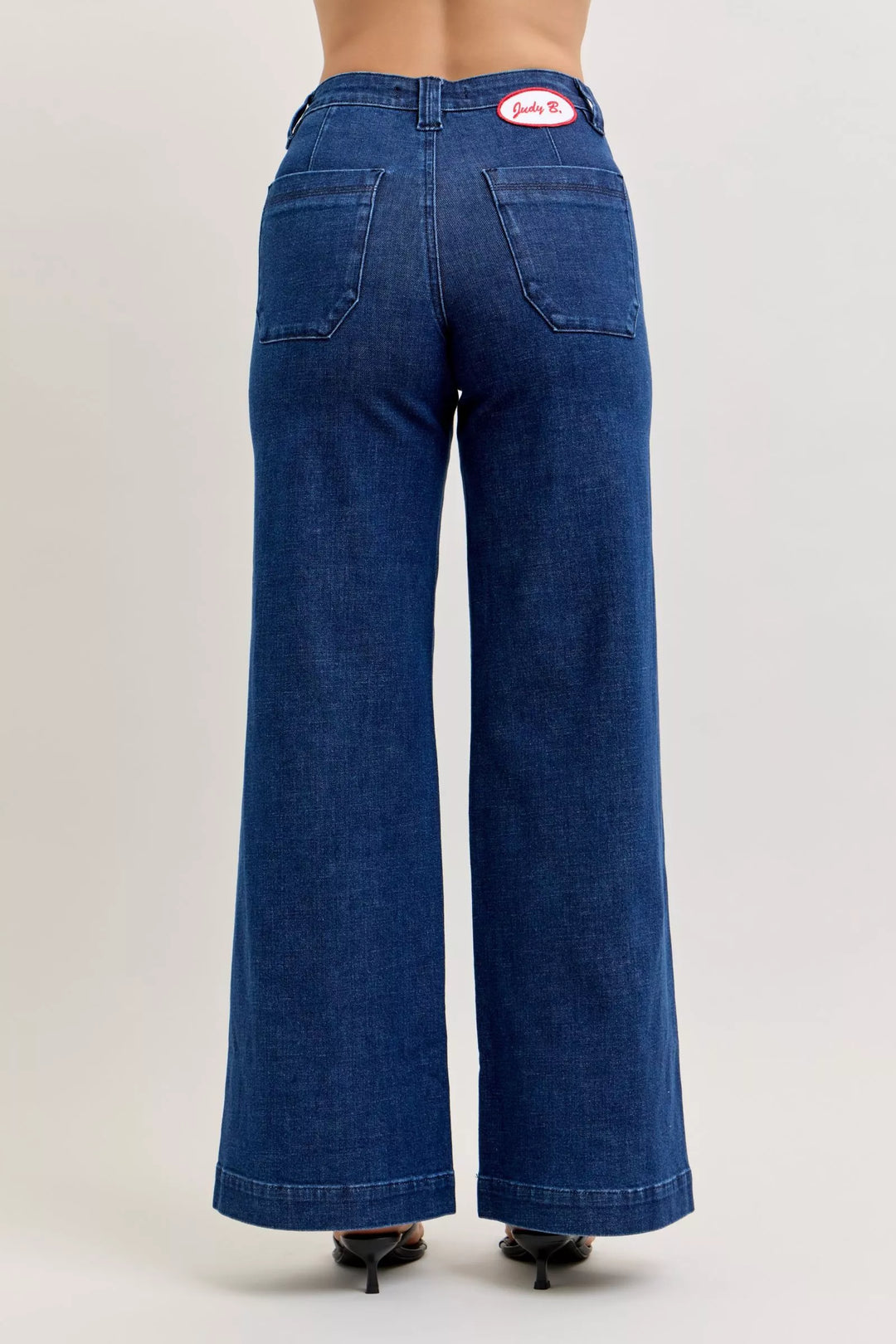 Denim - Judy Blue High-Waisted Retro Wide Jeans with Patch Pkts & Twisted Seams - - Cultured Cloths Apparel