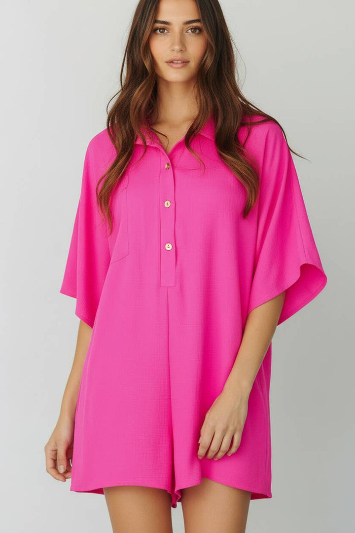 Airflow Collared Oversize Woven Solid Romper