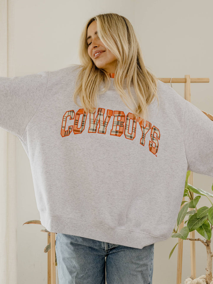 OSU Cowboys Varsity Plaid Gray Mock Neck Sweatshirt