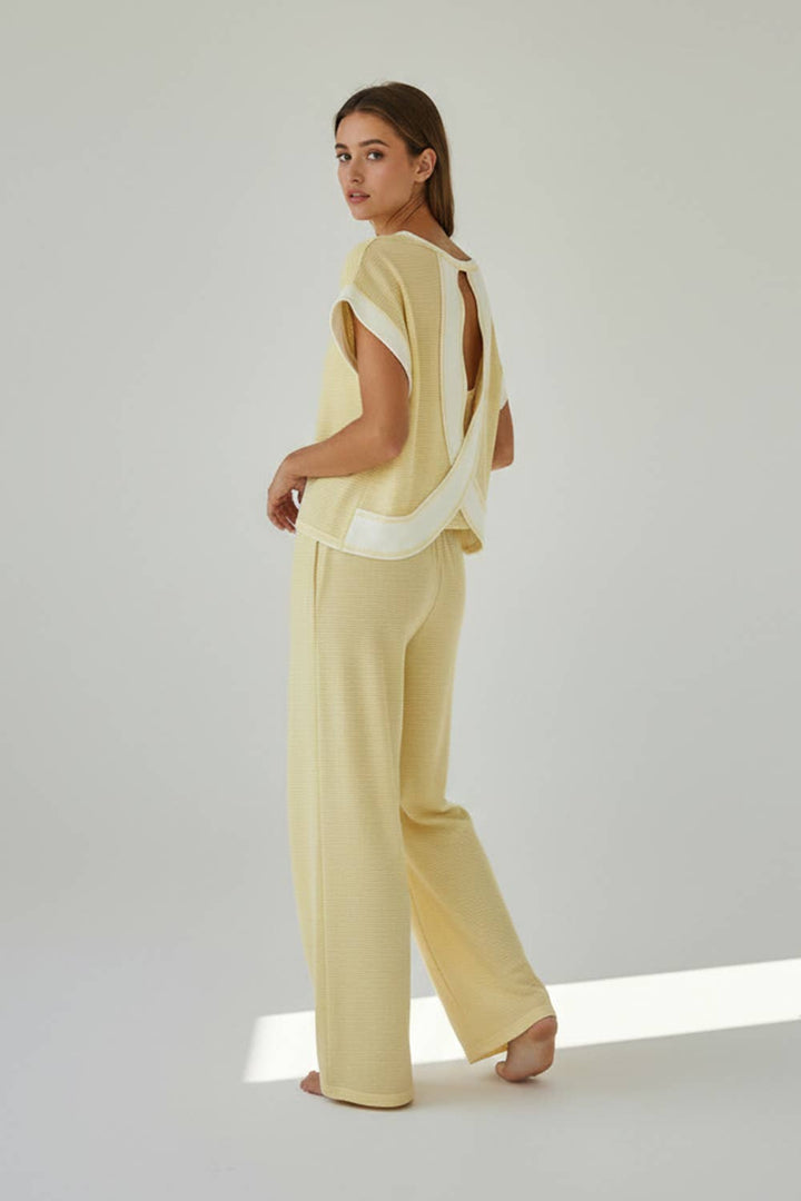 Overlap Open Back Reverse Stitch Stripe Crop Top