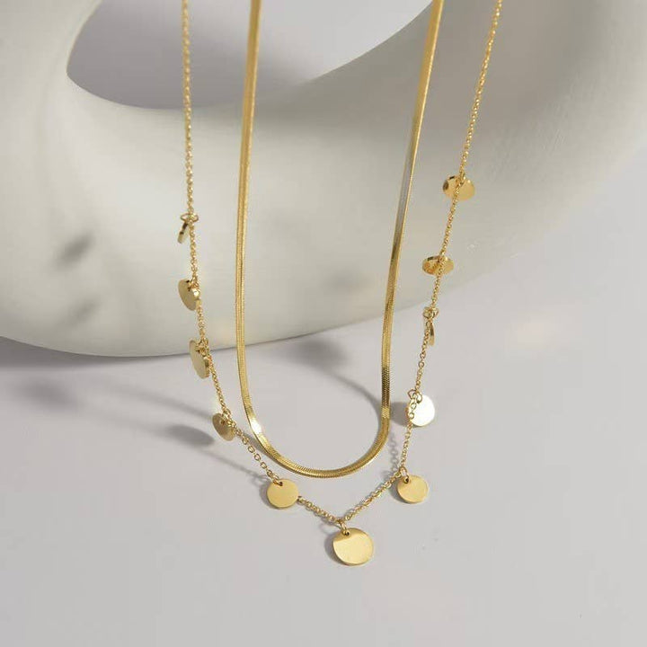 Accessories, Necklaces - STAINLESS STEEL TARNISH FREE DISC LAYER NECKLACE | 40NK349 - - Cultured Cloths Apparel