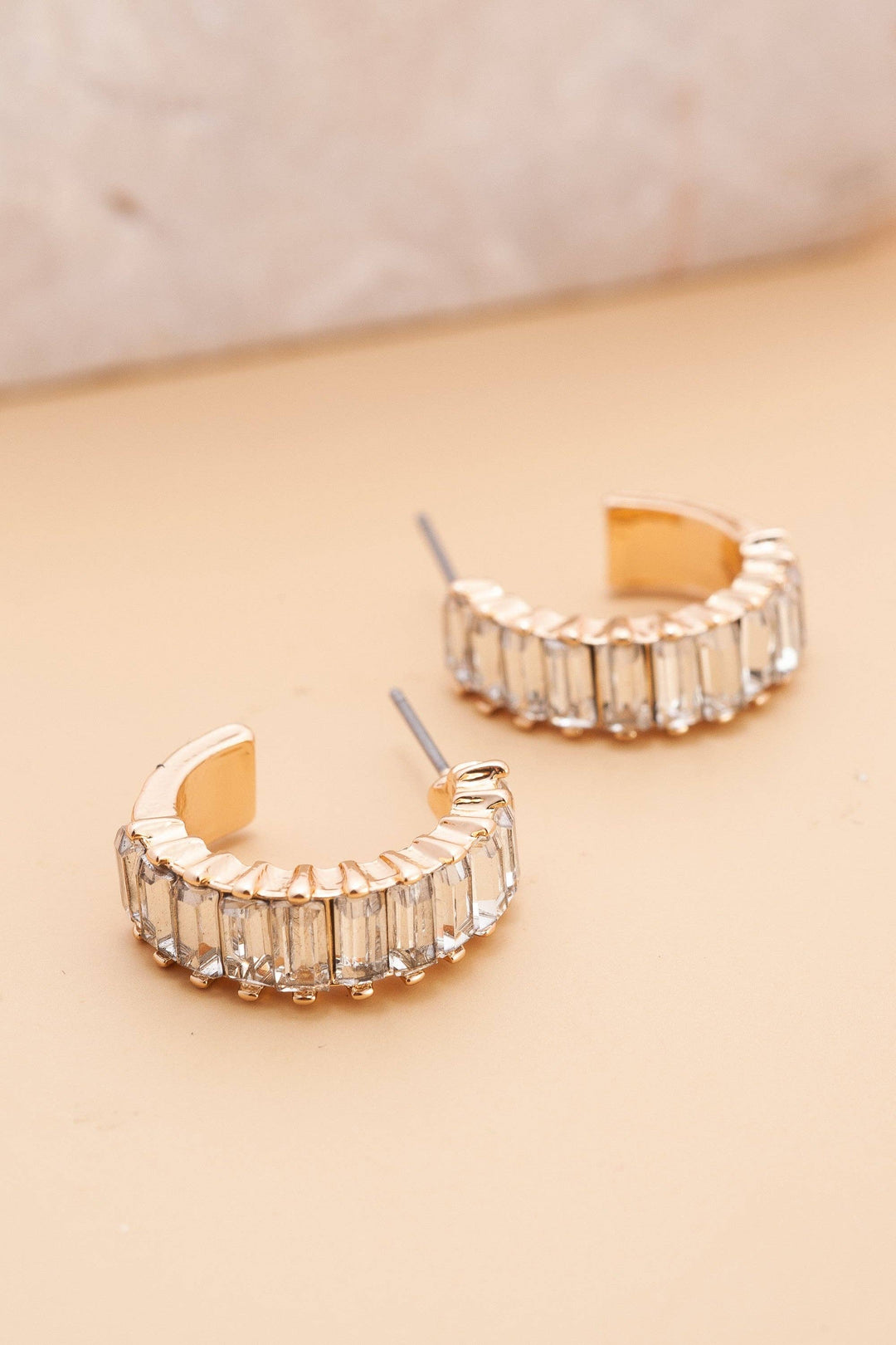 Accessories, Earrings - BAGUETTE STONE CIRCLE HOOP EARRINGS | 31E23775 - GOLD - Cultured Cloths Apparel