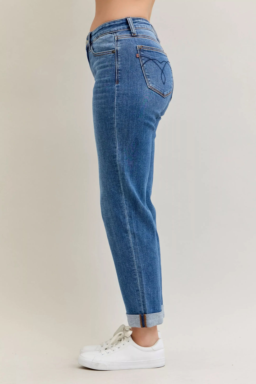 Denim - Judy Blue Full Size Mid Rise BF Classic Cuffed Jeans Plus Size - - Cultured Cloths Apparel