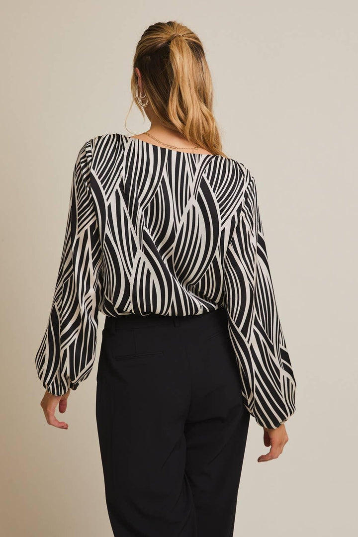 Women's Long Sleeve - JALISA LONG SLEEVE SHOULDER SHIRRING SURPLICE BODYSUIT - - Cultured Cloths Apparel