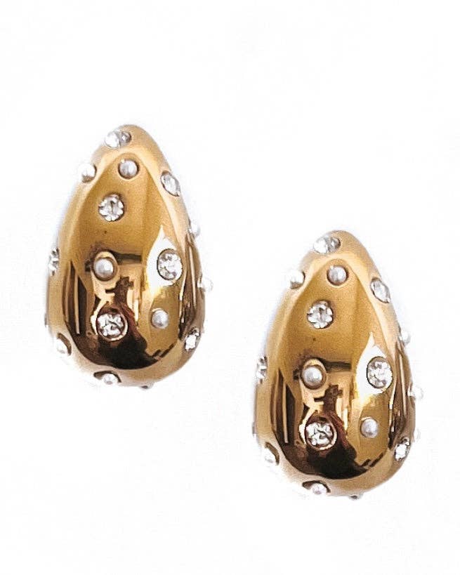 Accessories, Jewelry - Wallie Water Drop Pearl Crystal Earrings - GOLD - Cultured Cloths Apparel