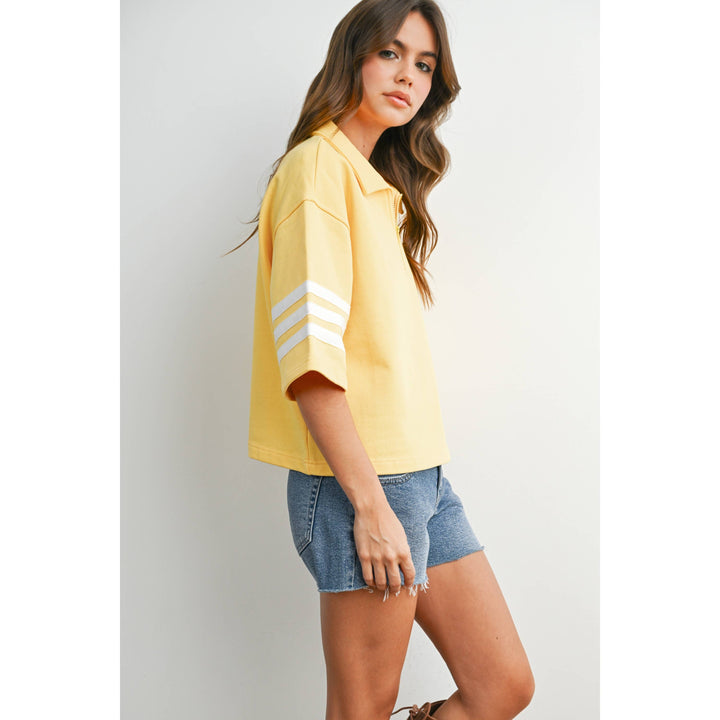 Women's Short Sleeve - Striped Sleeve Quarter-Zip Pullover - - Cultured Cloths Apparel