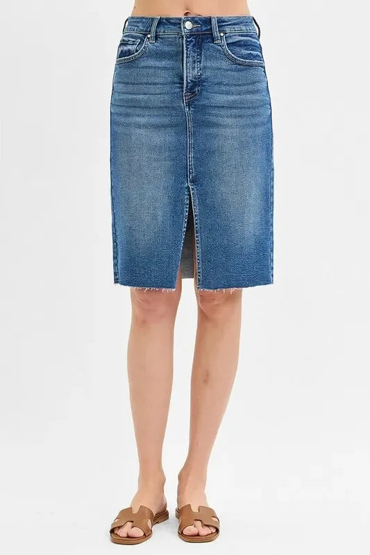 Skirts - RISEN Full Size High Rise Front Slit Pencil Skirts Plus Size - - Cultured Cloths Apparel