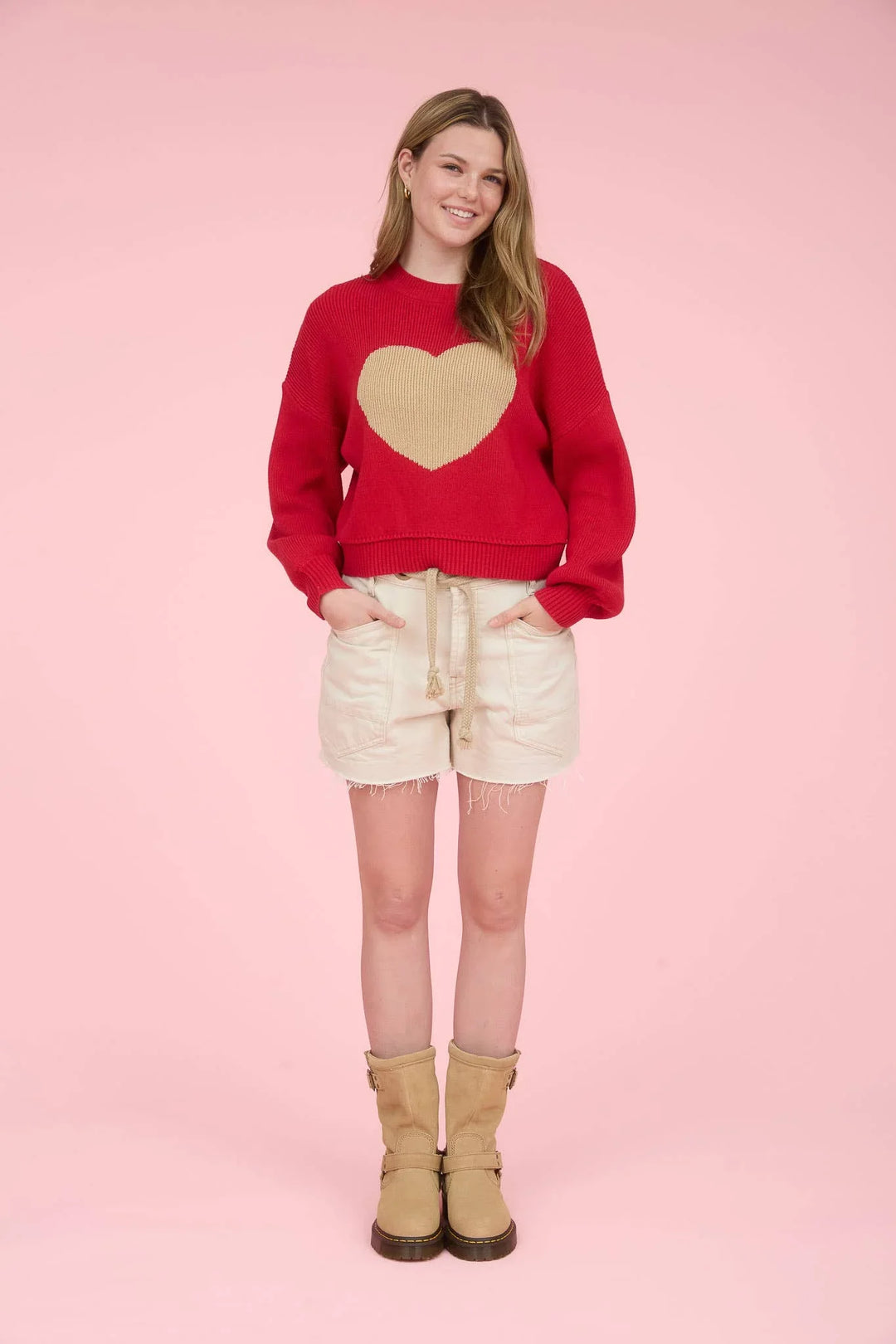HEART JACQUARD CREW NECK KNIT PULLOVER SWEATER