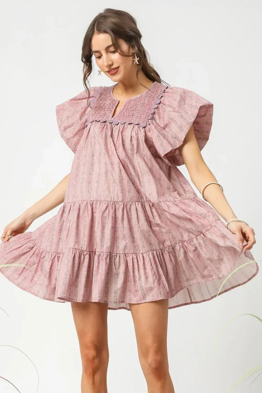 Women's Dresses - Umgee Floral Ruffled Cap Sleeve Tiered Mini Dress - - Cultured Cloths Apparel