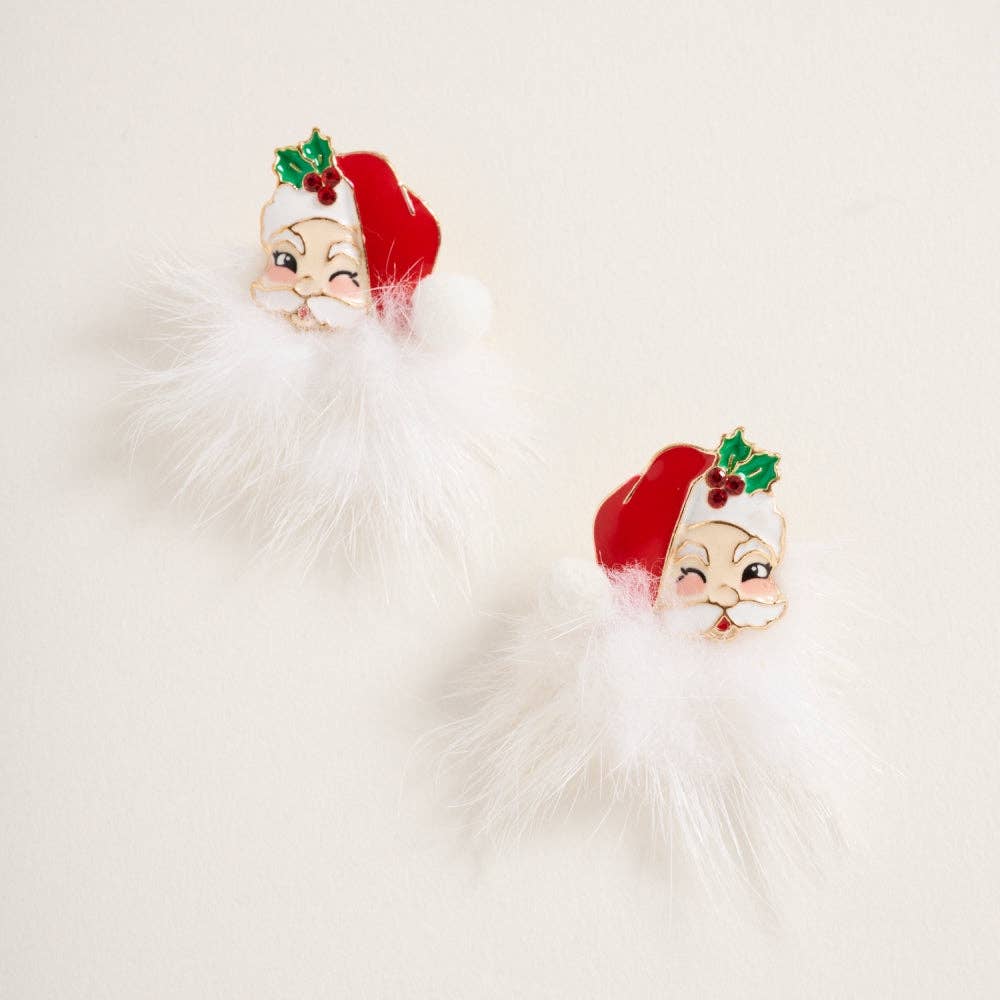 Accessories, Earrings - Santa Claus Face with Fur Beard Post Earrings - - Cultured Cloths Apparel
