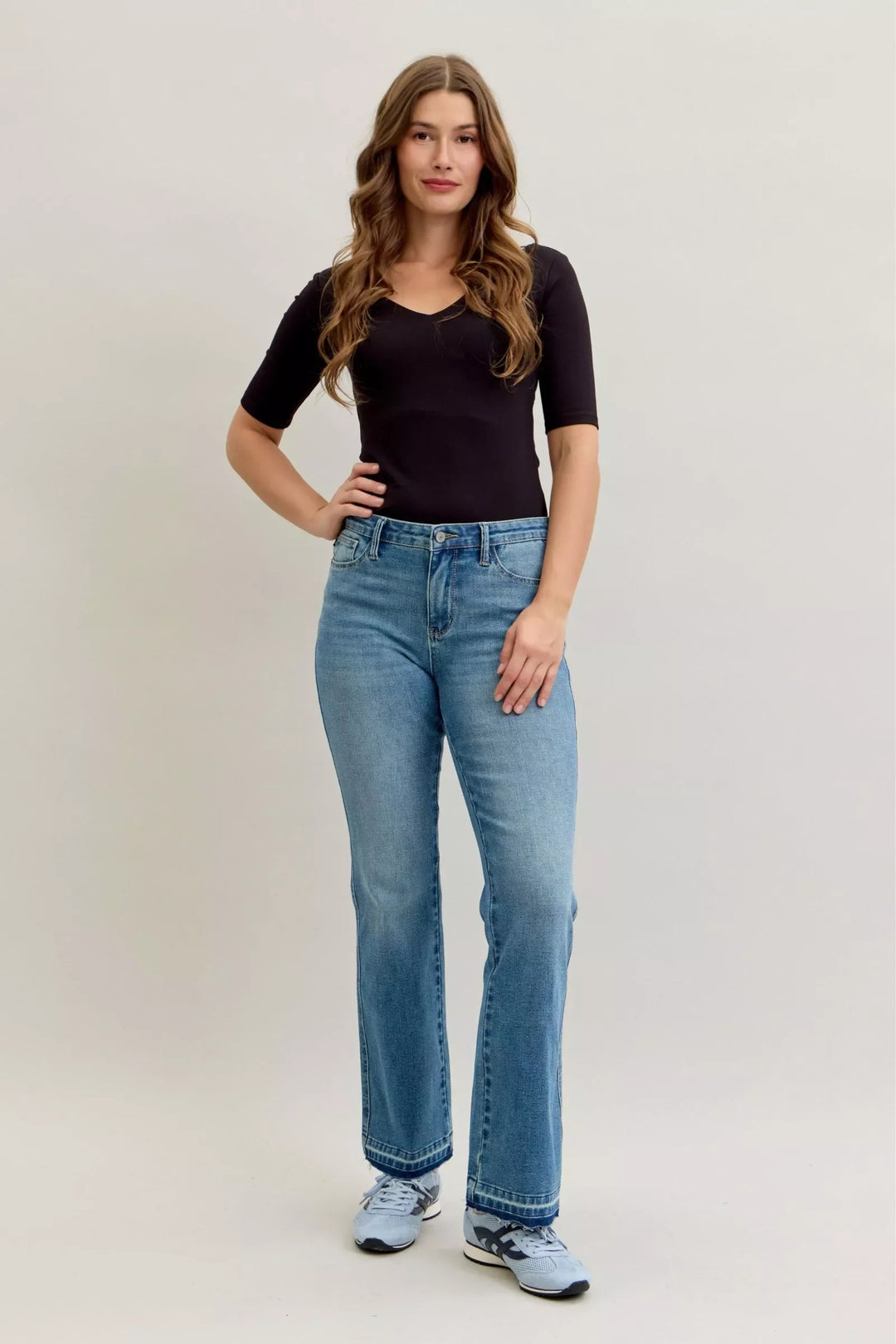 Denim - Judy Blue Full Size Mid Rise Slim Bootcut Tummy Control Release Hem Jeans Plus Size - MD - Cultured Cloths Apparel