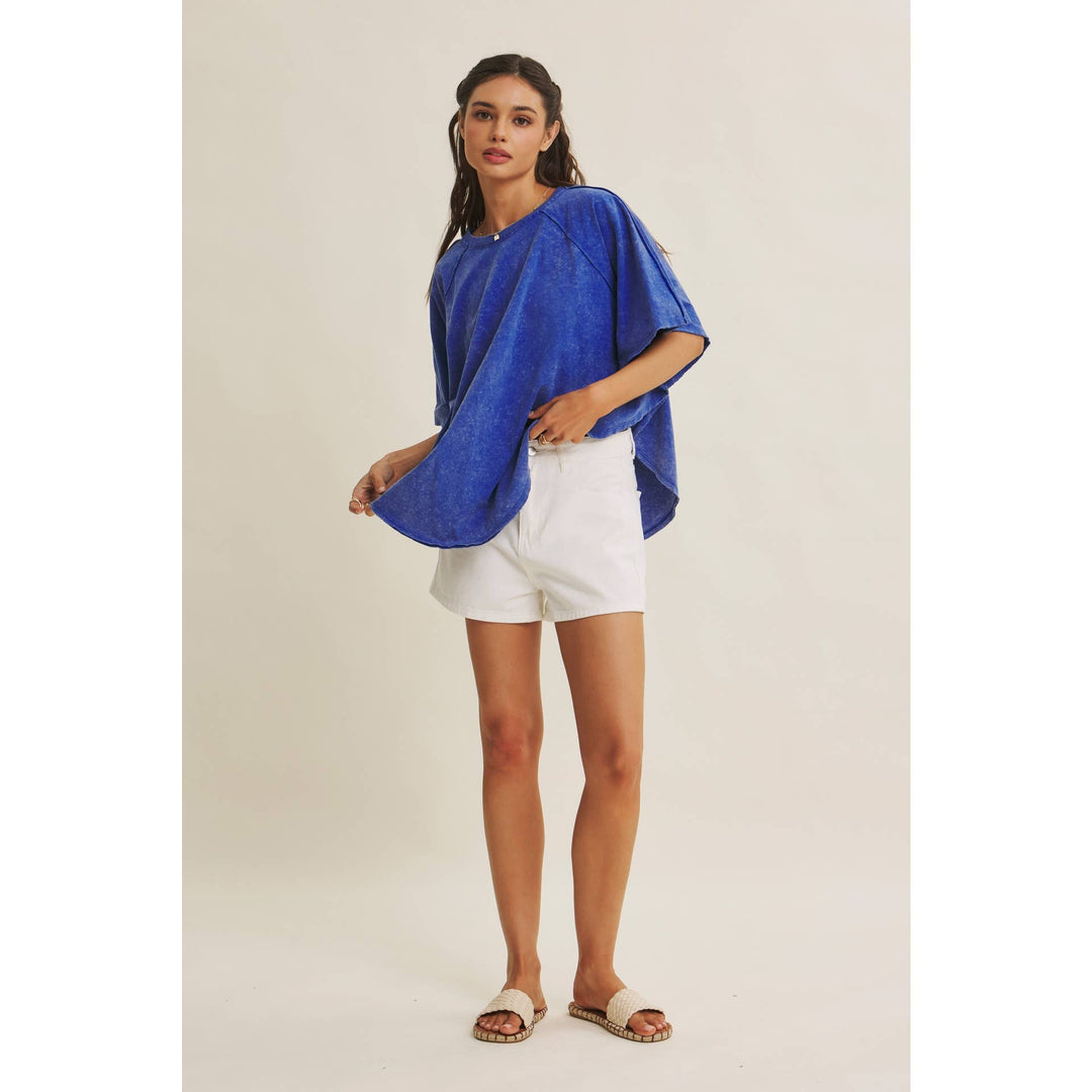 Women's Short Sleeve - EASY DRAPE MINERAL-WASHED PONCHO-LIKE COTTON JERSEY TOP - - Cultured Cloths Apparel