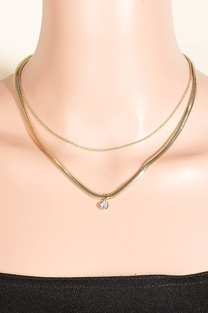 Accessories, Necklaces - Round Cz Pendant Layered Chains Necklace - - Cultured Cloths Apparel