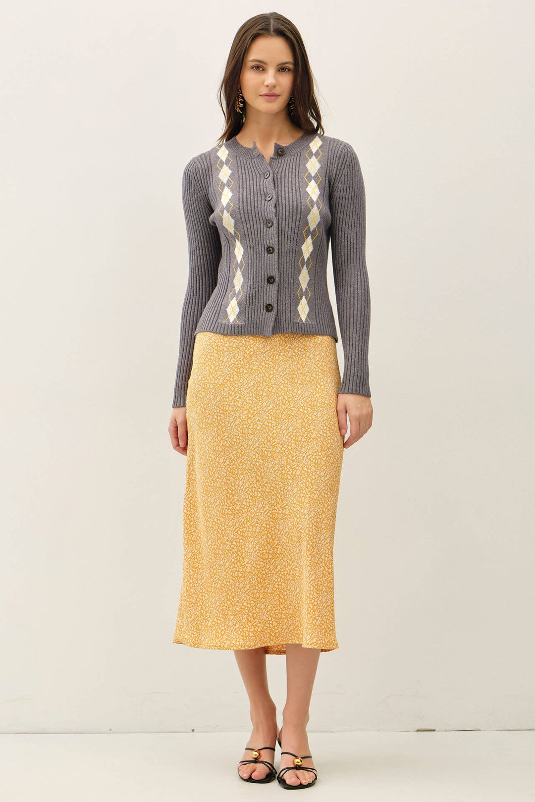 PRINT MIDI SKIRT WITH ELASTIC WAISTBAND