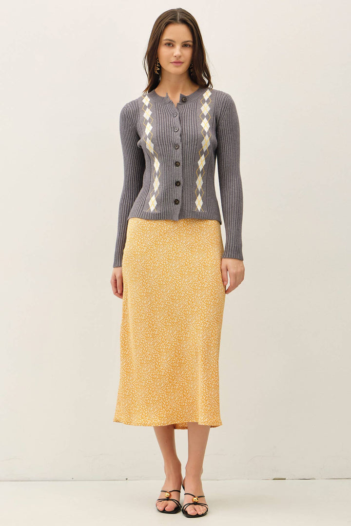 PRINT MIDI SKIRT WITH ELASTIC WAISTBAND